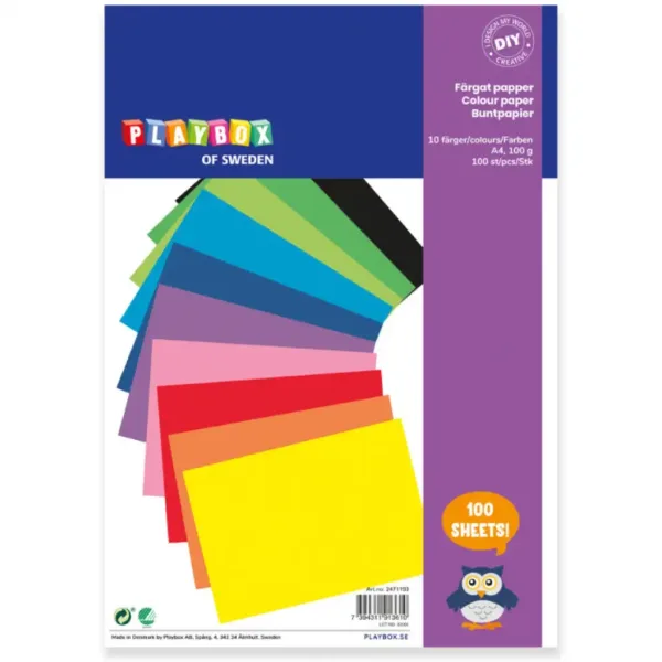 imagen de PlayBox: Papeles de colores A4 en 10 colores diferentes, paquete de 100 1