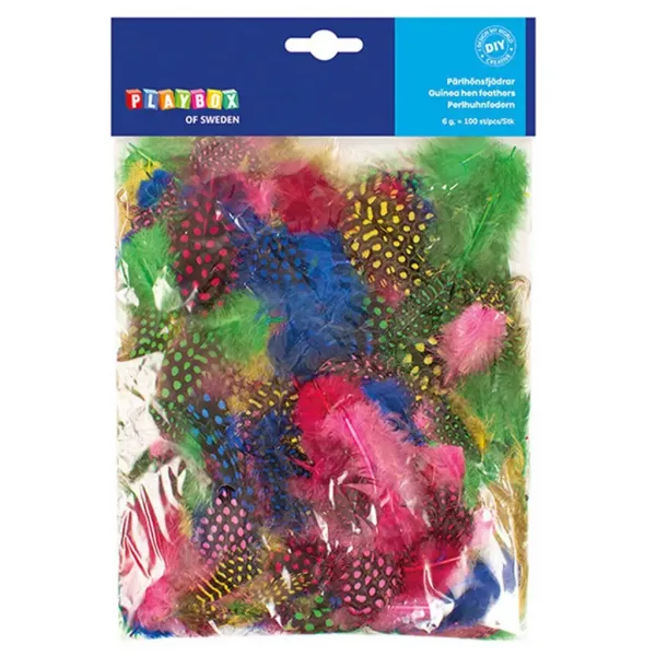 imagen de PlayBox: Paquete de 100 plumas de gallina de colores para decoración 1