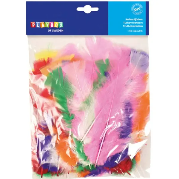 imagen de PlayBox: Paquete de 60 plumas de pavo de colores para decoración 1