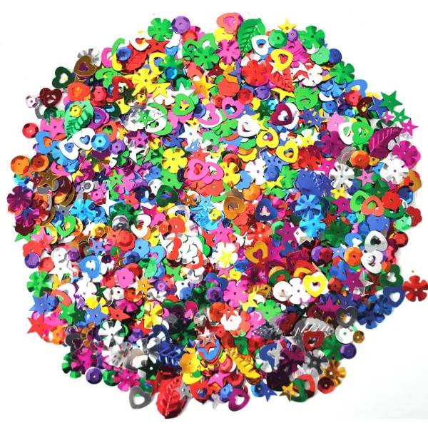 imagen de PlayBox: Paquete de lentejuelas de colores en diferentes colores, tamaños y formas de 100g 1