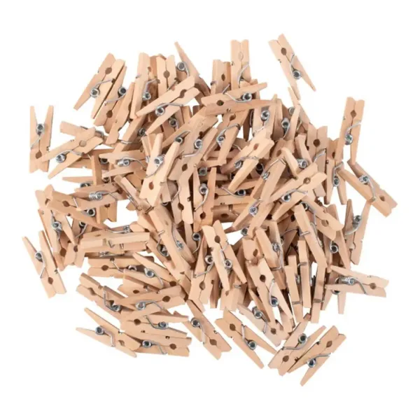 imagen de PlayBox: Pinzas decorativas de madera natural 25mm paquete de 100 unidades 1