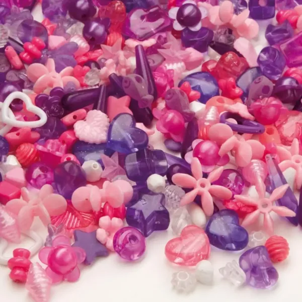 imagen de PlayBox: Set de 1000 cuentas de plástico en colores rosa y morado 1