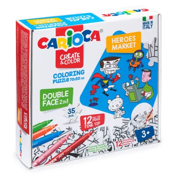 imagen de Puzzle reversible para colorear de héroes 12 marcadores - Carioca 1