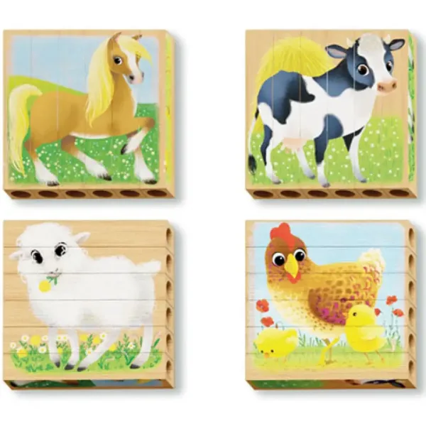 imagen de Quercetti: PlayBio Animales de granja 4 en 1 rompecabezas de bloques de madera 2