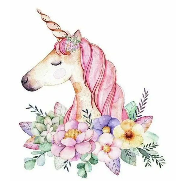imagen de Rompecabezas de diamantes: Set de pintura de diamantes de unicornio con flores 10x15cm 1