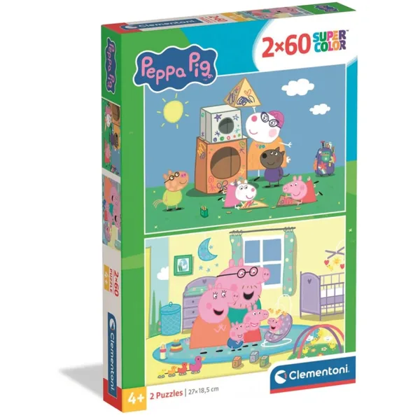 imagen de Rompecabezas Supercolor de Peppa Cerdita 2x60 piezas - Clementoni 1