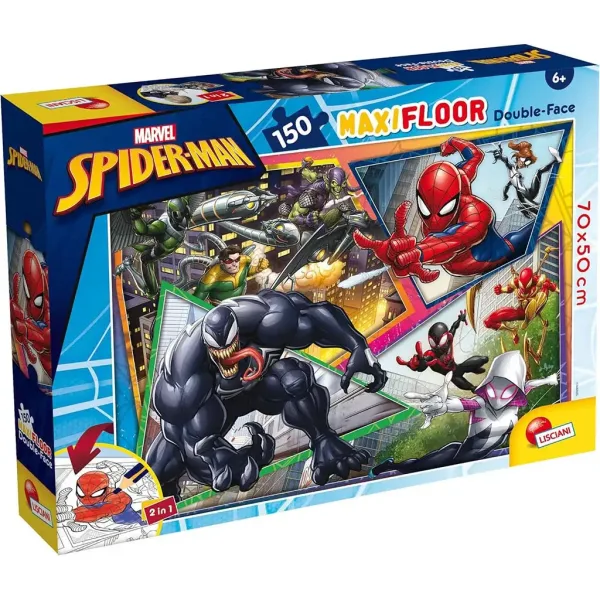 imagen de Spider-Man 2 en 1 maxi 150 piezas puzzle y colorear 70x50cm - Lisciani 1