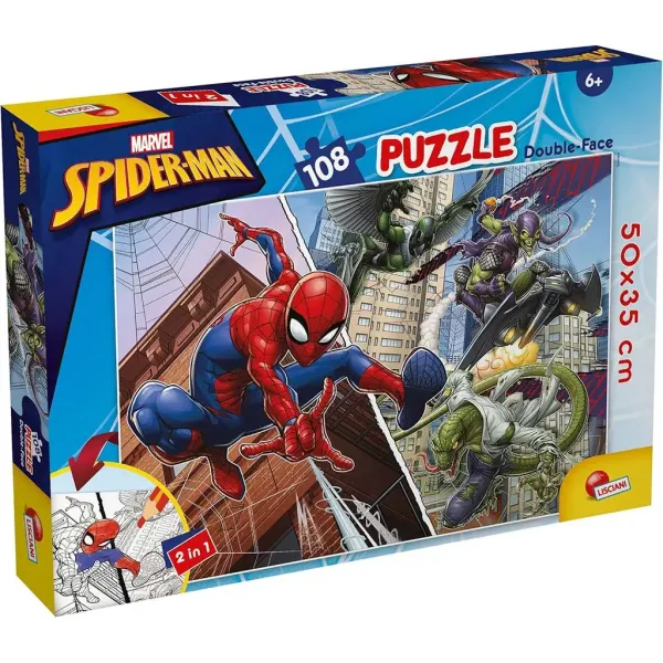 imagen de Spider-Man 2 en 1 puzzle y libro para colorear de 108 piezas 50x35cm - Lisciani 1