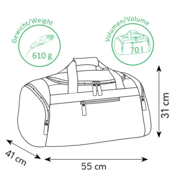 imagen de Spirit: Bolsa de deporte gris con cremallera verde neón 55x31x41cm 2