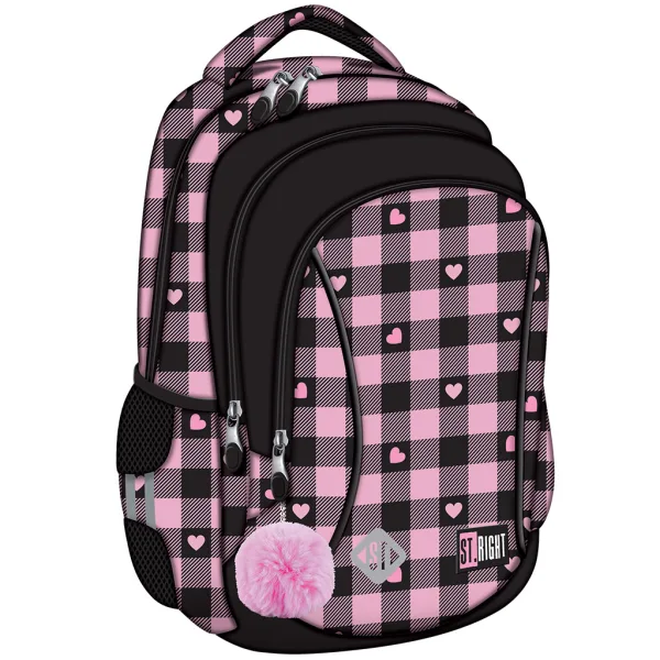 imagen de St.Right Mochila escolar de corazón rosa-negro, mochila BP26 39x27x17cm 1