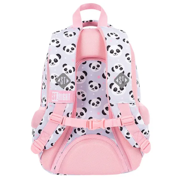imagen de St.Right Panda Gris mochila escolar de tres compartimentos con diseño de panda en rosa y gris 39x27x17cm 3