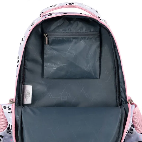 imagen de St.Right Panda Gris mochila escolar de tres compartimentos con diseño de panda en rosa y gris 39x27x17cm 5