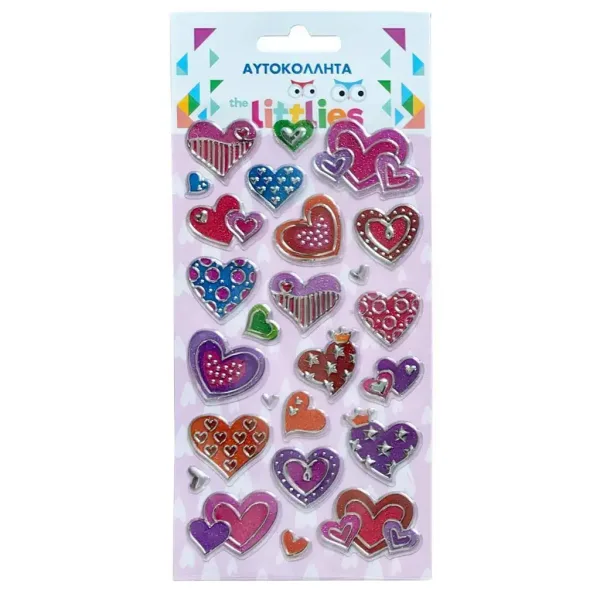 imagen de The Littlies: Conjunto de pegatinas 3D de corazones multicolores en hoja de 10x22cm 1