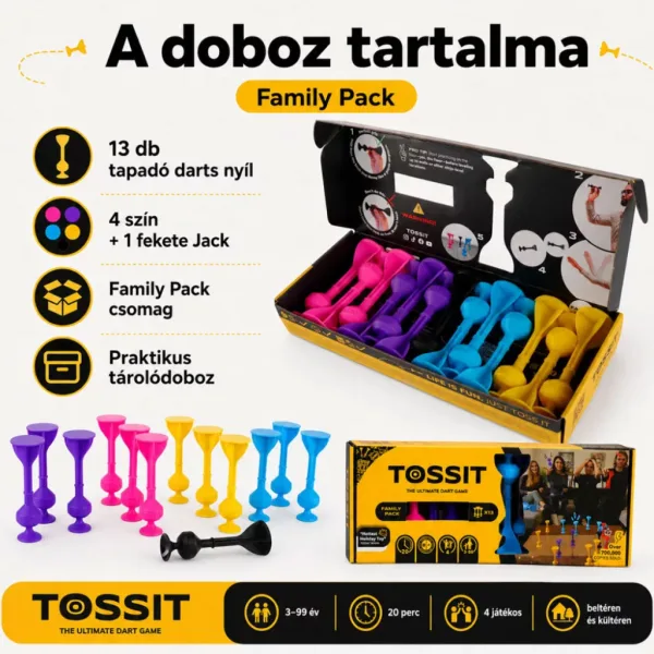 imagen de Tossit Family Pack – Rosa, Morado, Azul, Amarillo juego de dardos con disco adhesivo 2