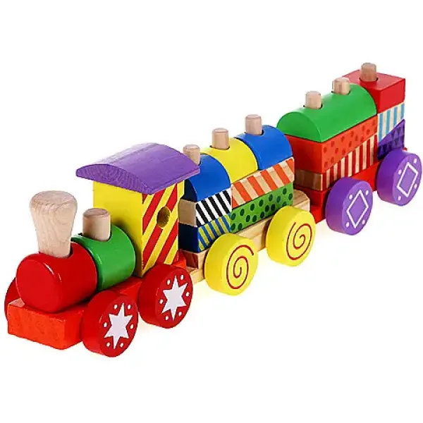imagen de Tren de madera colorido con elementos de construcción 1