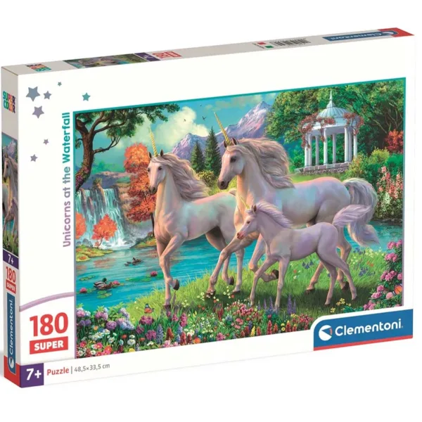 imagen de Unicornios en la cascada 180 piezas super puzzle - Clementoni 1
