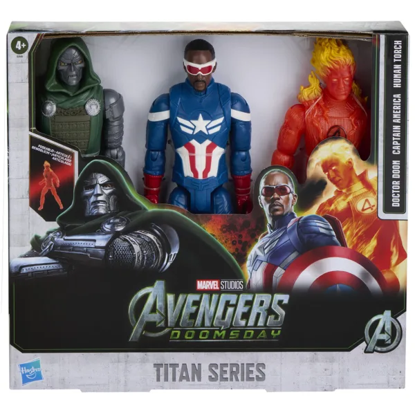 Vengadores Titan Hero: Doomsday, Doctor Doom, Capitán América y Antorcha Humana, set de figuras de acción de 29 cm – Hasbro