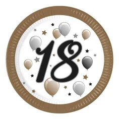 "18" plato de papel con inscripción 8 unidades 23cm