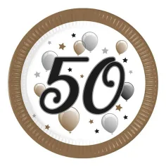 "50" años plato de papel con inscripción set de 8 piezas 23cm