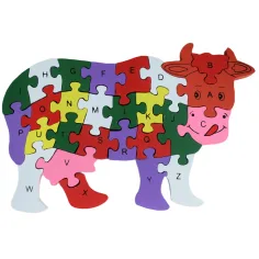 ABC - 123 vaca rompecabezas de madera educativo