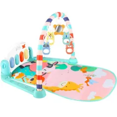 Alfombra de juego de fitness para bebés con diseño de animales, piano pateable y efectos de sonido