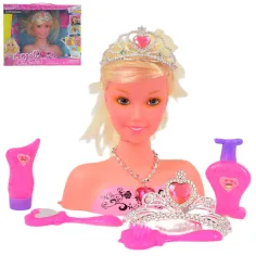 Angell: Cabeza de muñeca peinable y cepillable con tiara y accesorios de 21 cm