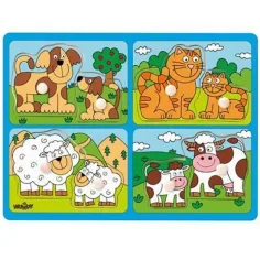 Animales con sus crías rompecabezas de madera con asa - Woodyland