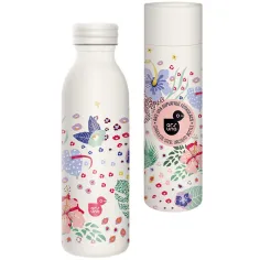 Ars Una: Botella de metal de doble pared Cream Hibiscus en caja de regalo 600ml