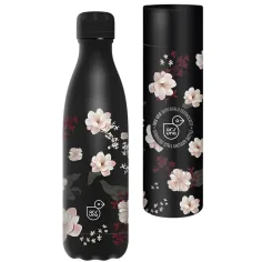 Ars Una: Botella de metal de doble pared Flowery Black en caja de regalo 500ml