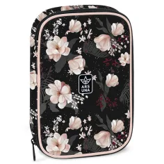 Ars Una: Estuche de múltiples niveles Flowery Black 15,5x22,5x4,5cm