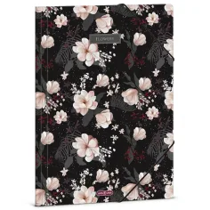 Ars Una: Flowery Black carpeta elástica con flores A/4