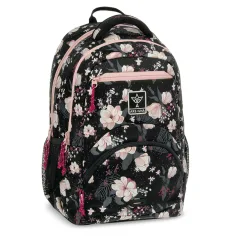 Ars Una: Mochila ergonómica Flowery Black con flores, 33x45x24cm
