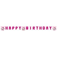 Banner de fiesta de cumpleaños de Hello Kitty con la inscripción "Happy Birthday"