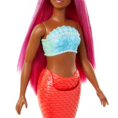 imagen de Barbie Dreamtopia: Muñeca sirena con cabello rosa y cola color coral - Mattel 4