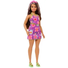 imagen de Barbie: Muñeca de moda amigas Fashionista con vestido de flores y mechones morados – Mattel 2