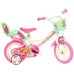 Bicicleta blanca y rosa de Patrulla Canina tamaño 12 - bicicleta Dino Bikes