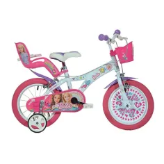 Bicicleta infantil Barbie rosa-blanca de 14 pulgadas - bicicleta Dino Bikes