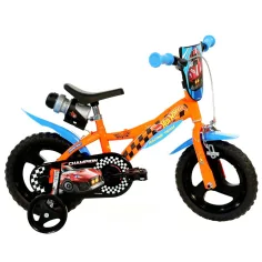 Bicicleta infantil Hot Wheels de 12” con portabotellas y ruedas laterales en color naranja-negro – bicicleta Dino Bikes