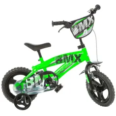 BMX 12” bicicleta infantil con ruedas laterales en color verde-negro – bicicleta Dino Bikes