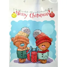 Bolsa de regalo con ositos navideños y la inscripción Merry Christmas 32,5x45,5x10cm