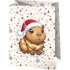 Bolsa de regalo gigante con diseño de hámster con gorro de Navidad 33x15x44,5cm