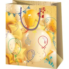 Bolsa de regalo grande color dorado con estampado de globos 26x13x33cm