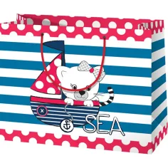 Bolsa de regalo grande con un gato en un velero 27x14x33cm