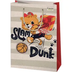Bolsa de regalo grande de león con estampado de baloncesto de Green Grass 26x14x33cm
