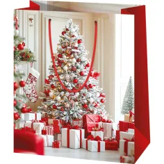 Bolsa de regalo mediana con árbol de Navidad blanco 18x23x10cm