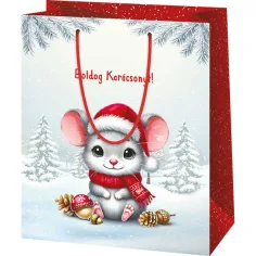 Bolsa de regalo mediana con diseño de ratón Feliz Navidad 18x23x10cm