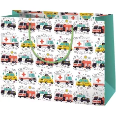 Bolsa de regalo mediana con estampado de ambulancia, policía y bombero 23x10x17,8cm