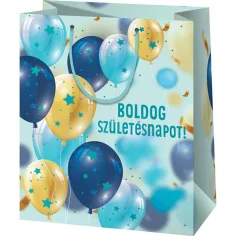 Bolsa de regalo mediana con globos "Feliz Cumpleaños" 18x10x23cm