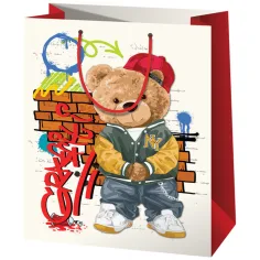 Bolsa de regalo mediana con oso con gorro 18x10x23cm
