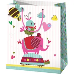 Bolsa de regalo mediana de elefantes rosas 18x10x23cm